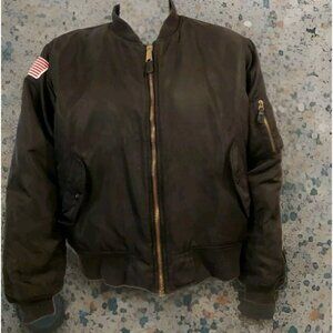 Vtg MA 1 Flight Jacket Men L Black Orange Reversible USAF Flag Patch Bomber